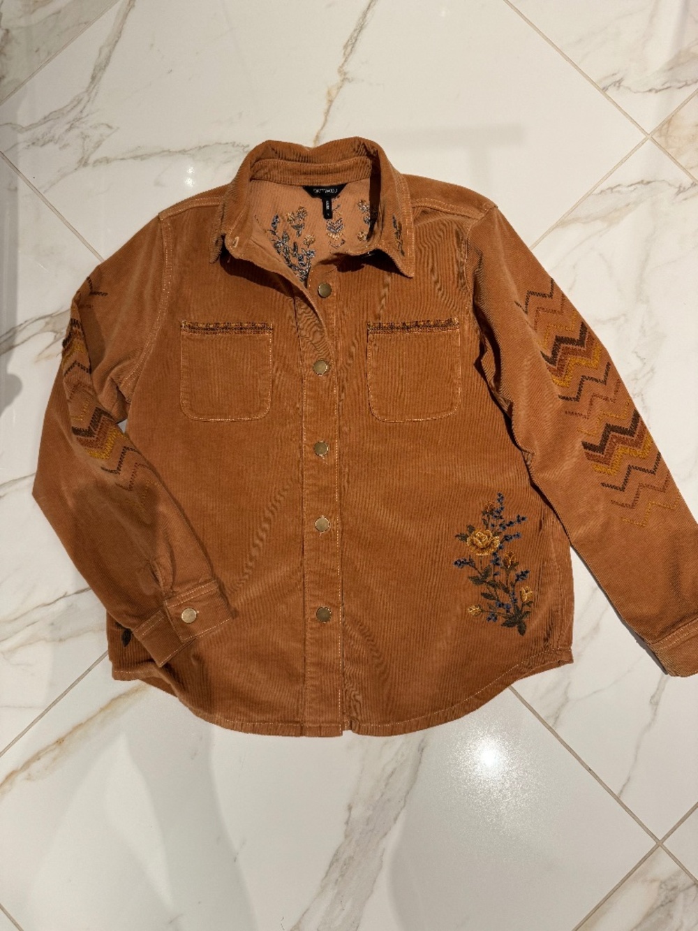 Driftwood Tan Corduroy Embroidered Shirt-Jac